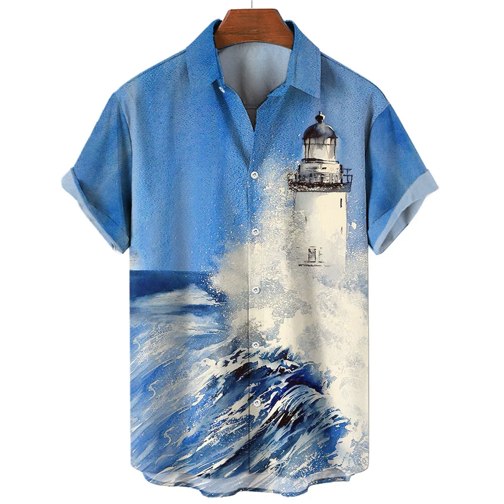 

Men'S Hawaii Shirt Clothing 3d Printed Lighthouse Pattern Short Sleeve Shirt Social Fashion Men'S 2023 Street Casual Clothing