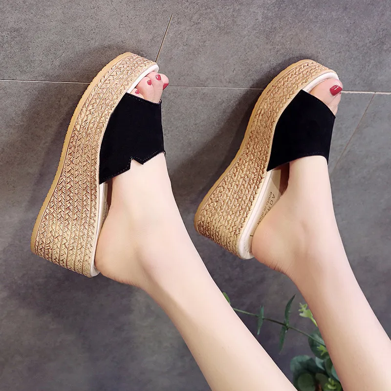 

Black Platform Sandals Female Shoe All-Match Increasing Height Clogs With Heel Womens Wedges Espadrilles Girls Fashion Comfort T