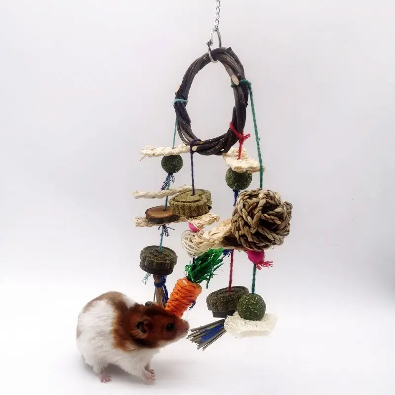 

Hamster Toy Natural Apple Branch Grass Cake Corn Husk Loofah Combination Hanging Gnawing Grinding Teeth Landscape Decoration