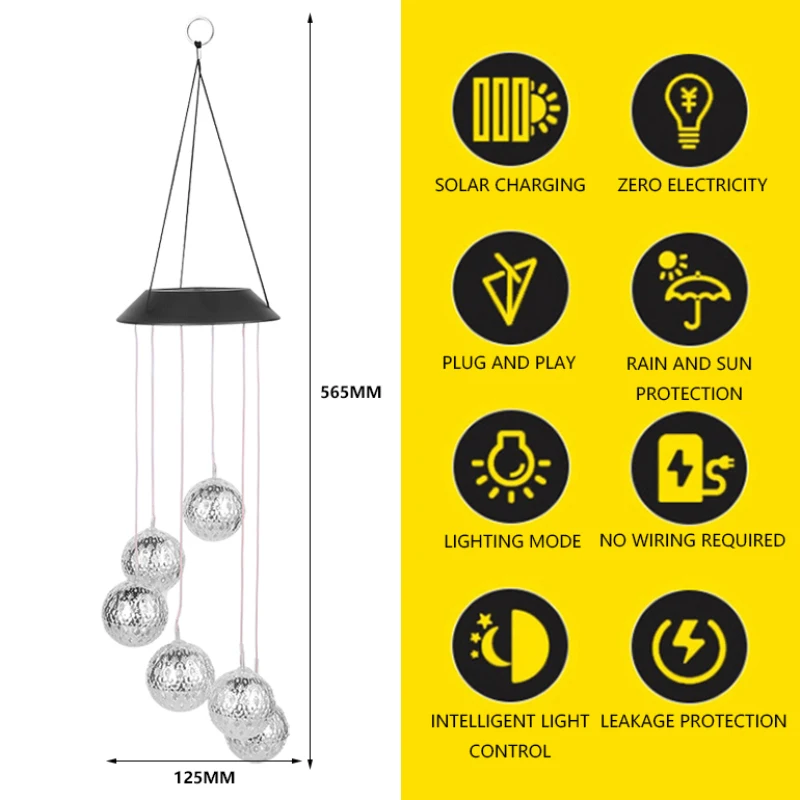 

Solar Wind Chime Light Round Hollow Sensor Lamp Garden Hanging Windchime Lights Decoration For Party Lawns Patio Yard Lights