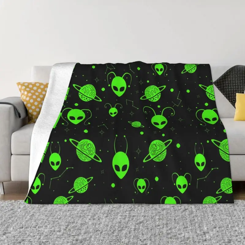 

Wonderful Green Alien Universe Wondrous Cosmos With Planet And Stars Throw Blanket Flannel Blankets Couch Bedspreads