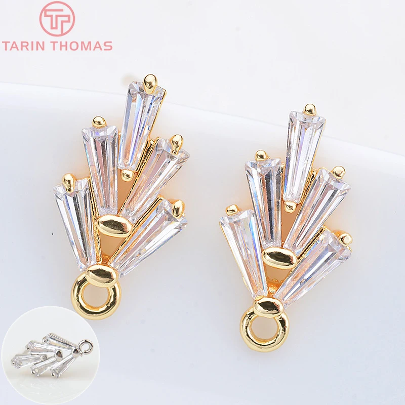 

(2294)4PCS 14.5*7.5MM 24K Gold Color Brass Zircon Tree Leaf Leaves Stud Earrings High Quality Jewelry Findings Accessories