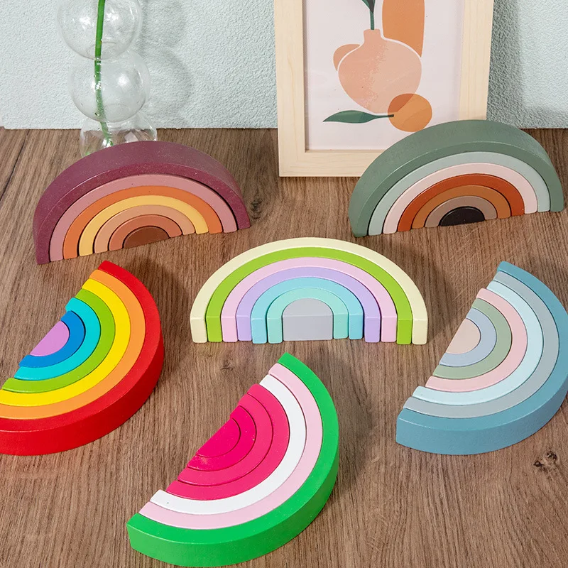 

7pcs Arch Bridge Building Blocks Wooden Rainbow Montessori Toys Stacking Blocks Constructor Educational Preschool Toys for Kids