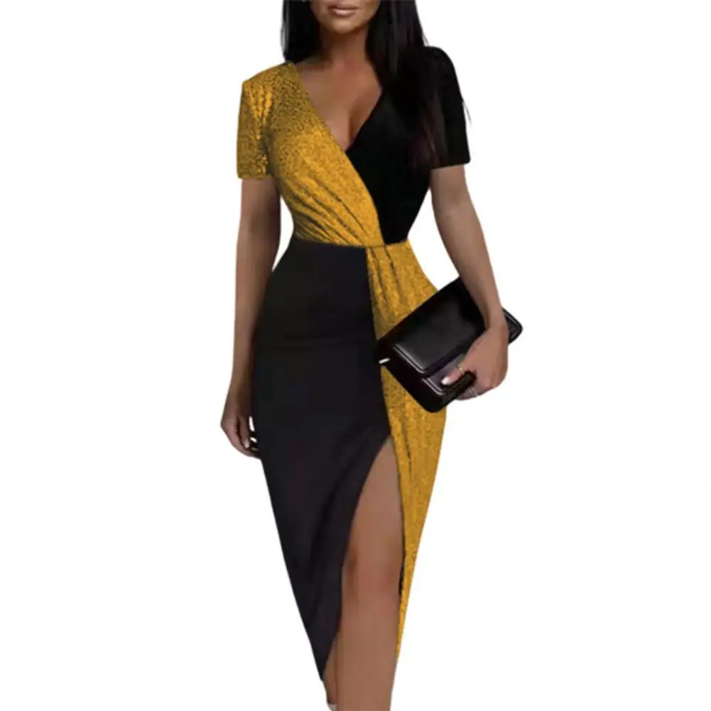 

Износостойкое модное платье контрастных цветов, уличная одежда, женское платье, блестящее для повседневной носки