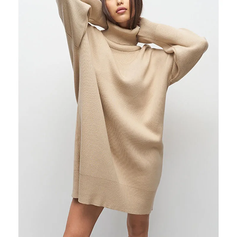 

Autumn/ Winter New Women's Turtleneck Sweater Dress Solid Color Office Casual Sweater Dress Wear Stylish Clothes Every Day Dress