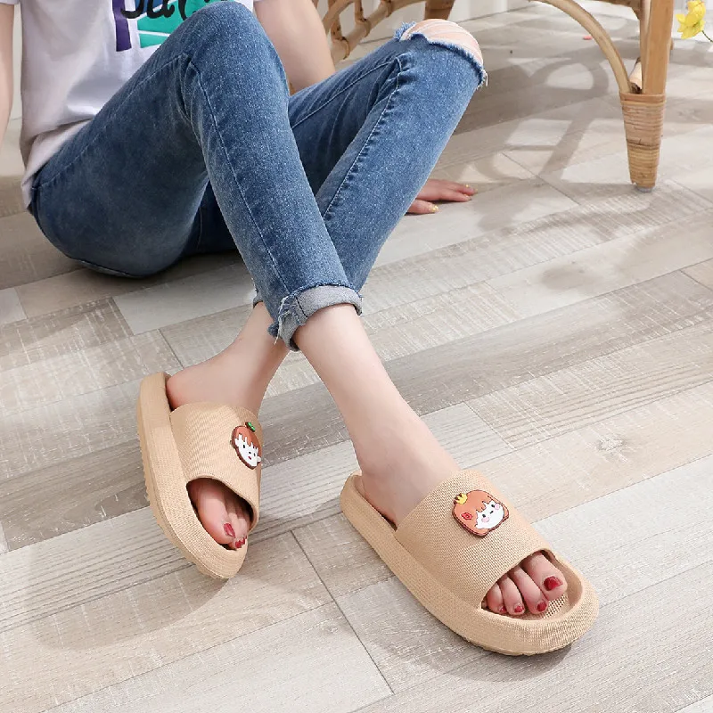 Summer Women Men's Slippers Indoor Bath Thick Platform Non-slip Home Easter Cartoon Flip Flops Bear Beach Sandals Couple Shoes