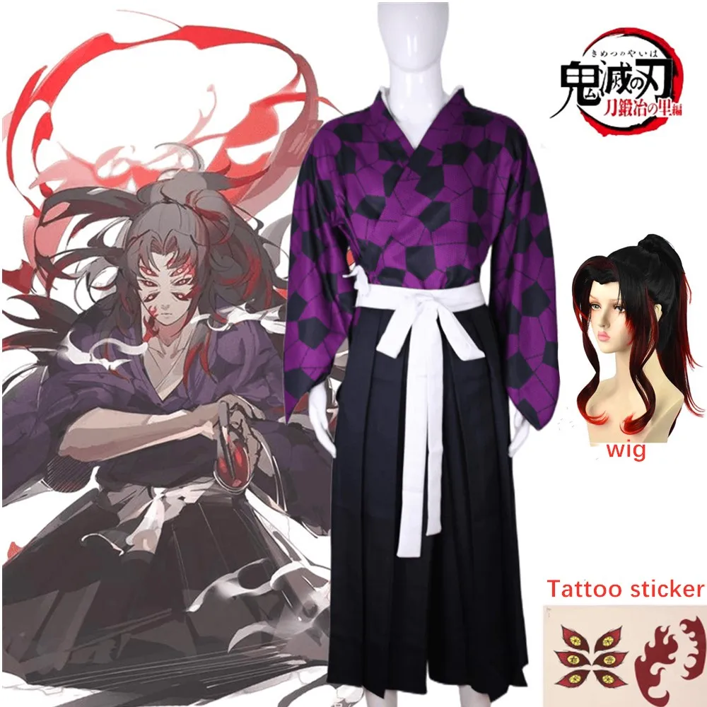 

Anime Demon Slayer Kimetsu No Yaiba Cosplay Costume Men Kokushibo Kimono Haori Uniforms Halloween Carnival Party Clothing