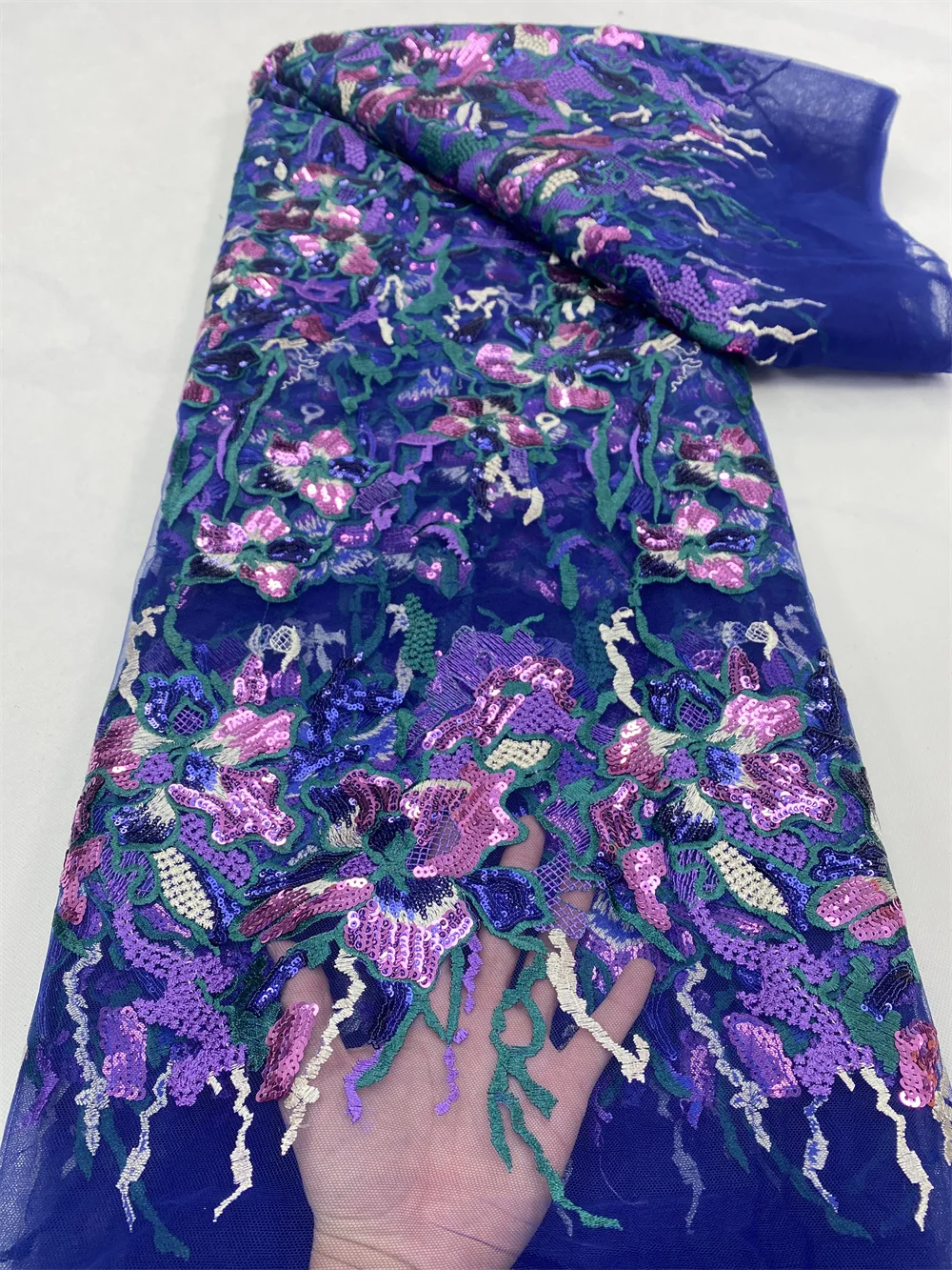 

2022 Classic Gray Elegant Superior African Tulle Fabric Embroidery High-end Royal Blue Tube Lace For Bride Wedding Dresses 4830B