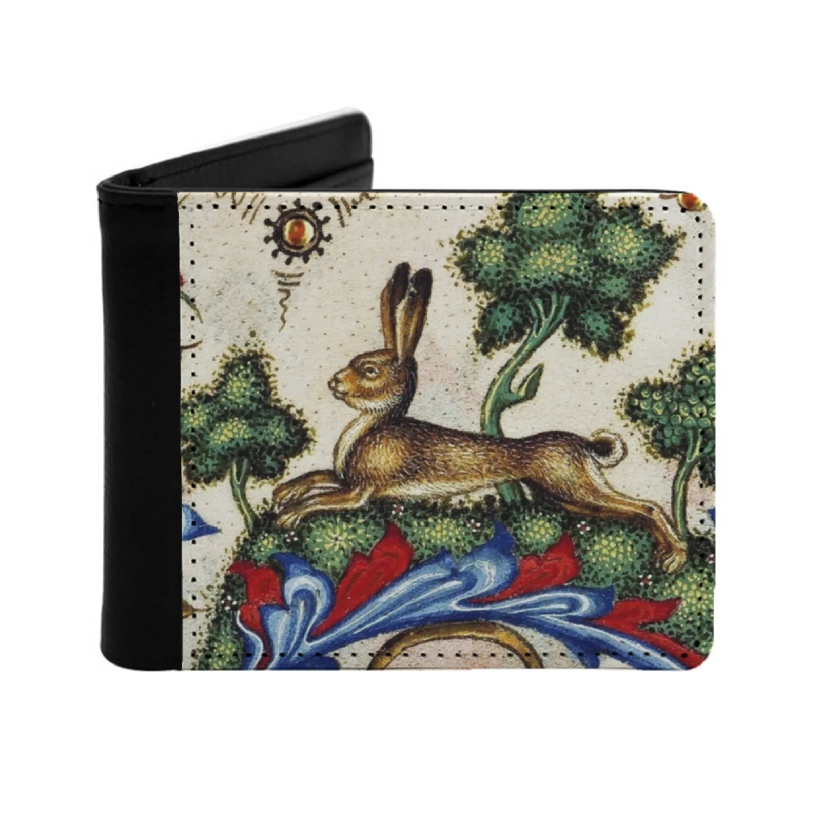Средневековый Заяц Bestiary среди цветов и деревьев мужской кошелек из