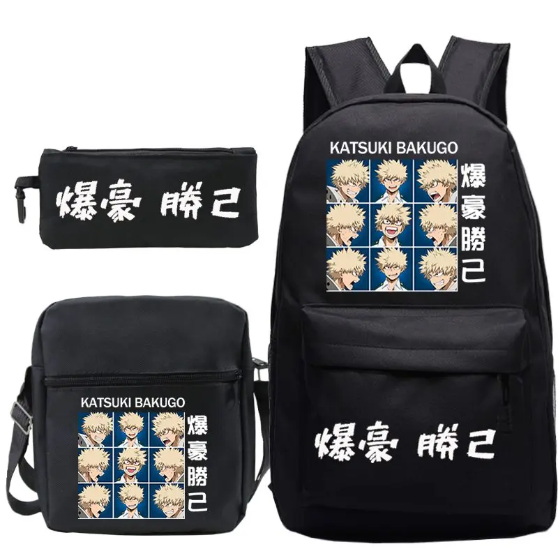 

My Hero Academia Bakugou Katusuki Print School Bag for Girls Boys Boku No Hero Academia Anime Backpack 3pcs/set Children Bookbag