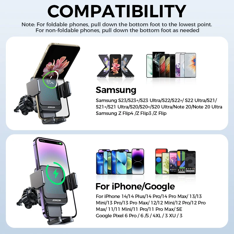 Joyroom 15W Automatic Car Phone Holder Wireless Charger For iPhone 14 13 12 Pro Max Samsung Z Flip Mobile Phone Car Mount
