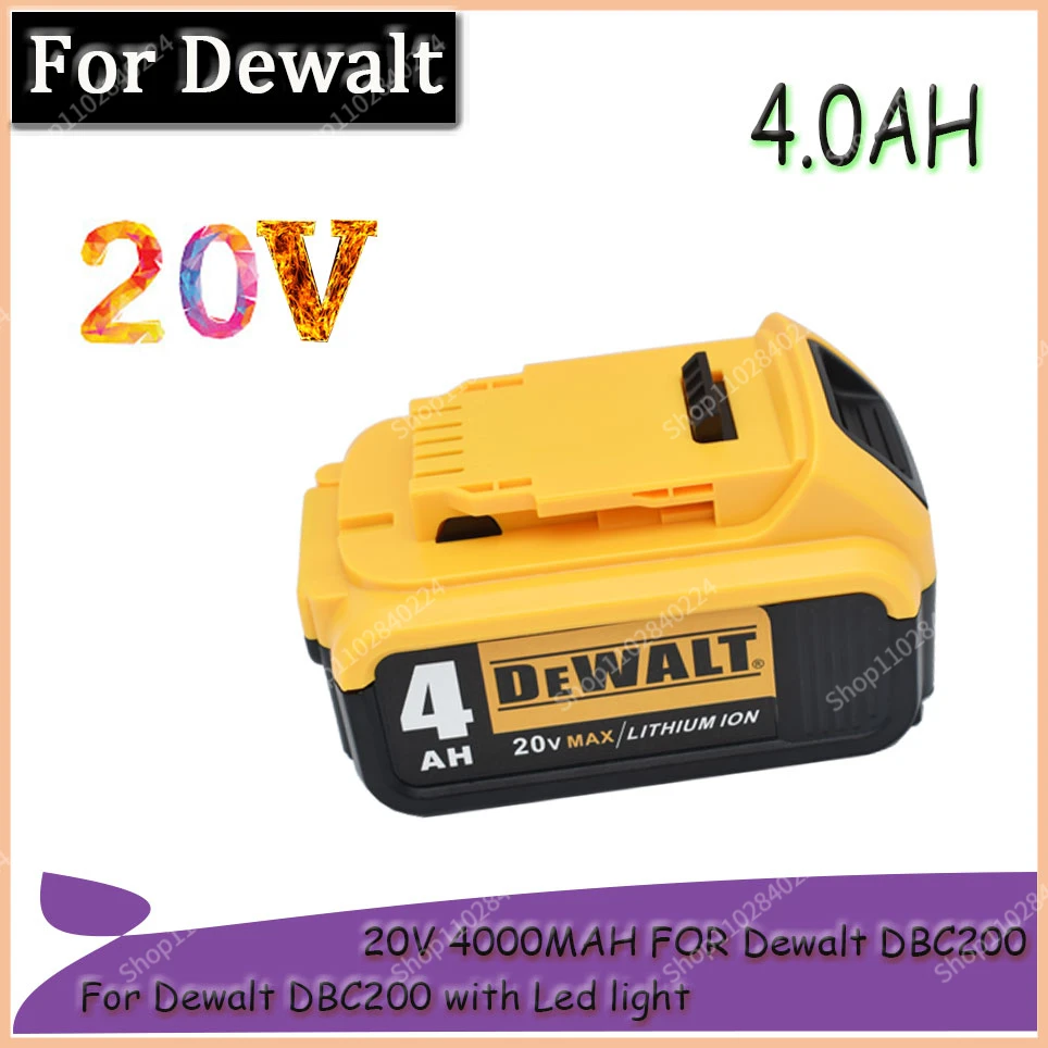100%New DeWalt 20V 4.0AH Li-Ion battery power tool replacement for DeWalt DCB184 DCB181 DCB182 DCB200 18V battery