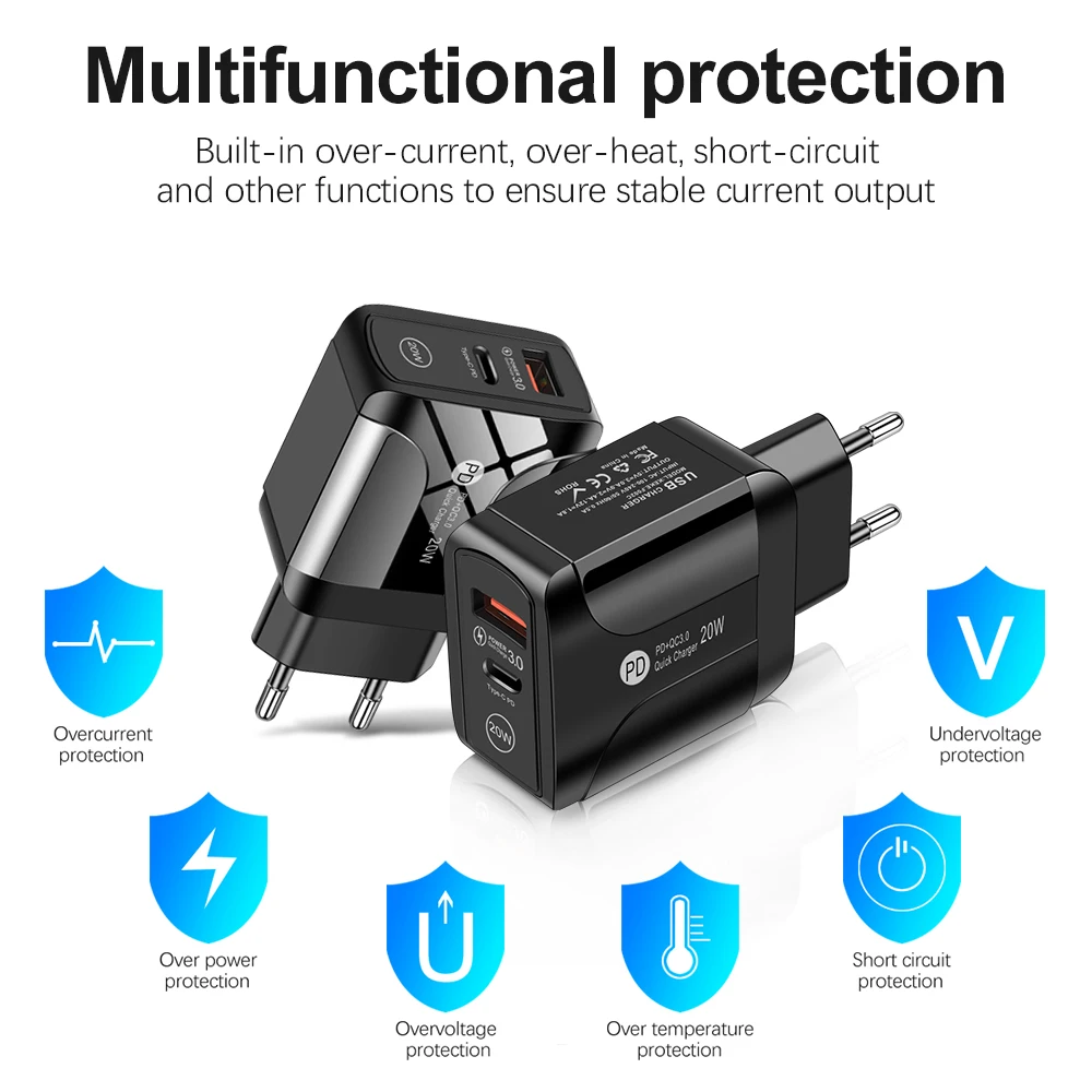 Фото Зарядное устройство с 2 USB-портами 20 Вт QC + PD 3 0 быстрая зарядка для IPhone 12 mini 13 11 Pro Max X Зарядное устройство с 2 USB-портами 20 Вт QC + PD 3 0 быстрая зарядка для IPhone 12 mini 13 11 Pro Max X