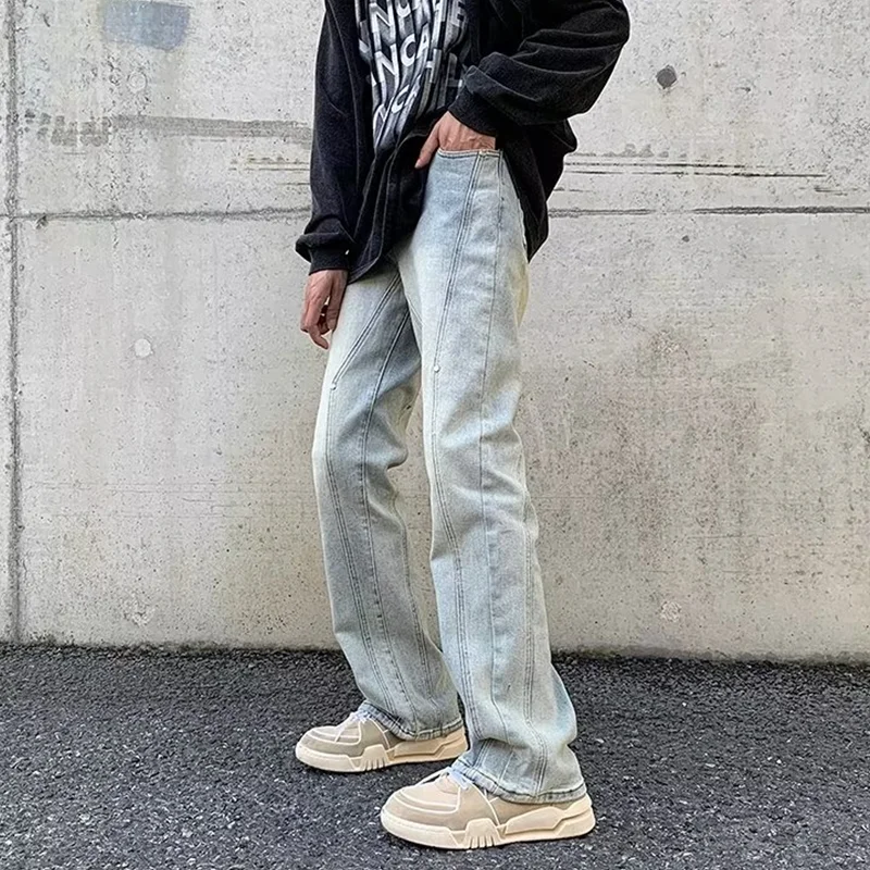 Men Clothing New Vintage Casual Versatile Jeans Black Broad Leg High Street Loose Straight Cargo Pants Autumn and Winter Female