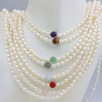 3 circle natural stone aquamarine green strawberry quartz rice waterfresh pearl elastic rope long brecelet jewelry for women diy