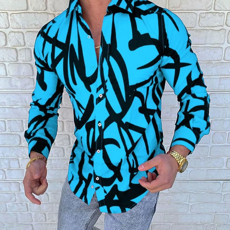 Long Sleeve Shirt For Men Fashion Casual Print Slim Fit Fake Luxury Men's Clothing White Men's Clothes Free Shipping