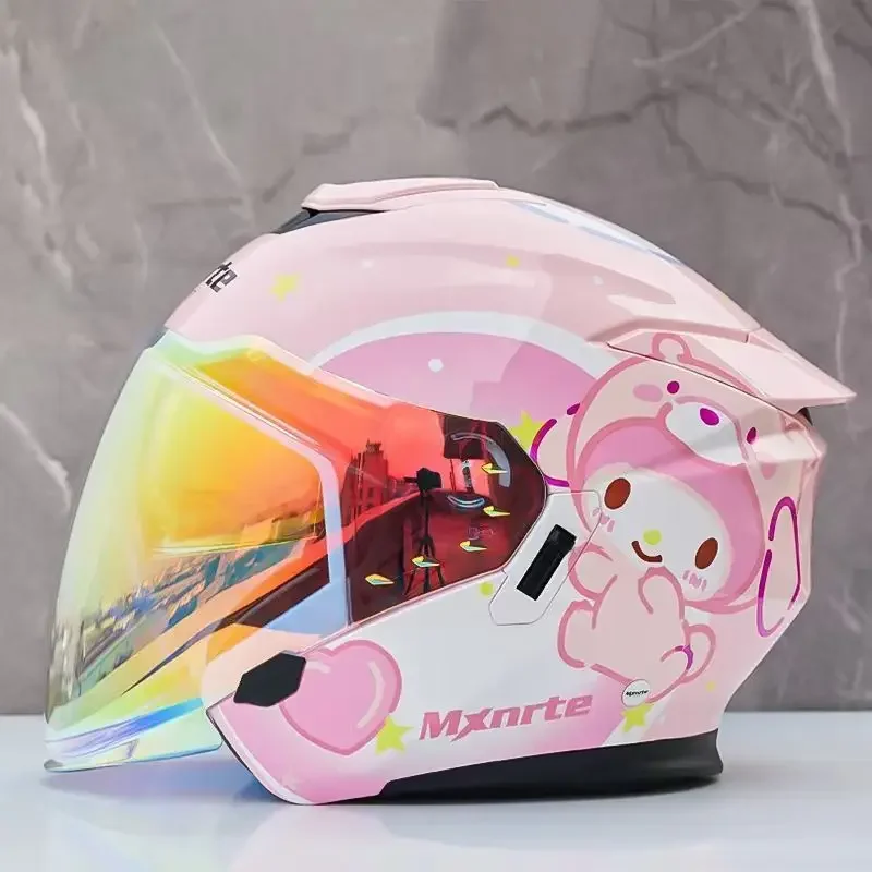 Мотоциклетный шлем Mxnrte с двойными линзами милый открытым лицом мультяшный для