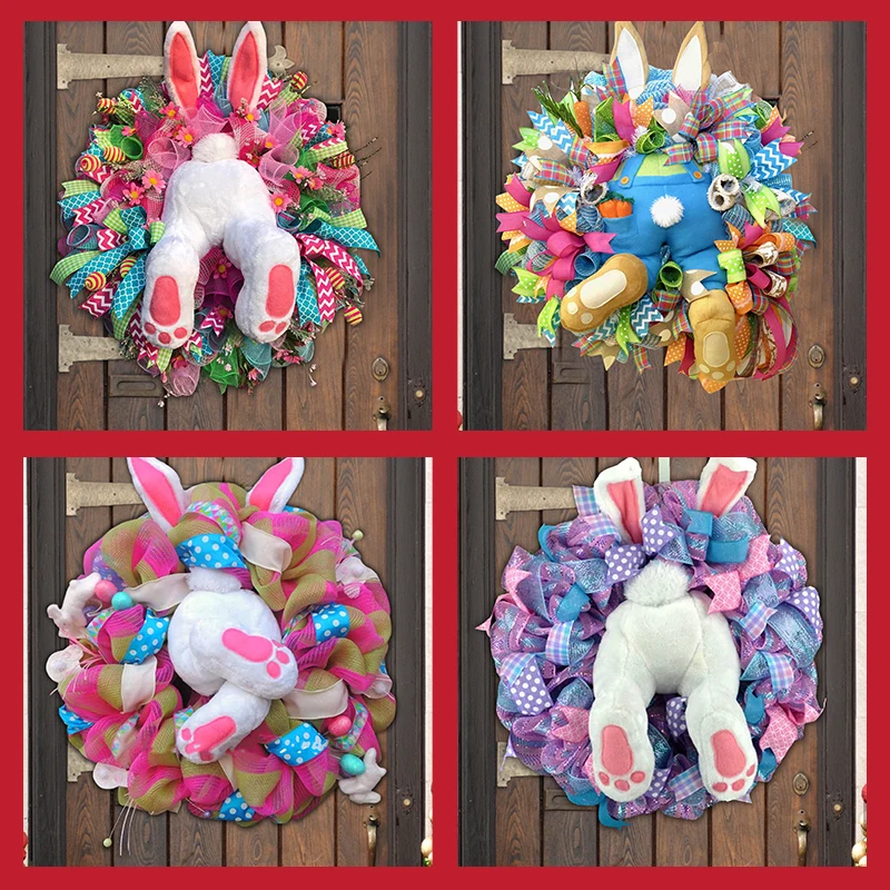 

Easter Bunny Decoration Wreath Holiday Theme Door Wall Oranments New Cute Rabbit Home Party Creative Gift Happy Easter Day