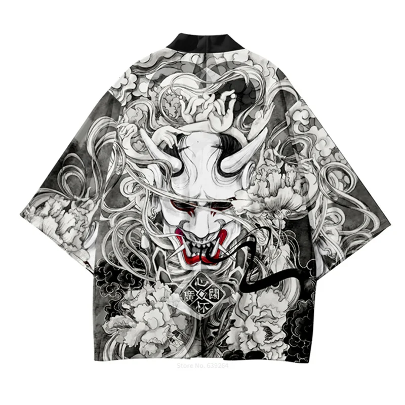 

Demon Print Samurai Shirt Clothing Traditional Haori Kimono Women Men Japanese Anime Asian Streetwear Cardigan Yukata Cosplay