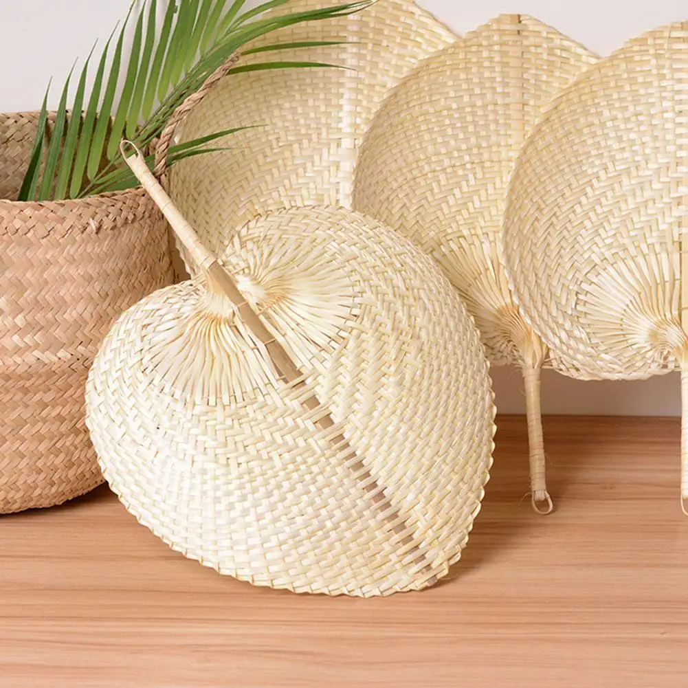 

12" Handmade Bamboo Woven Fan Natural Leaf Handheld Bamboo Fan Chinese Style Weaving Fan For Summer Cooling Home Wall O2k4