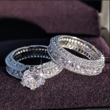 2023 New Sparkling Silver Color Cubic Zirconia Wedding Rings Set for Women Elegant Couples Engagement Ring Banquet Party Jewelry