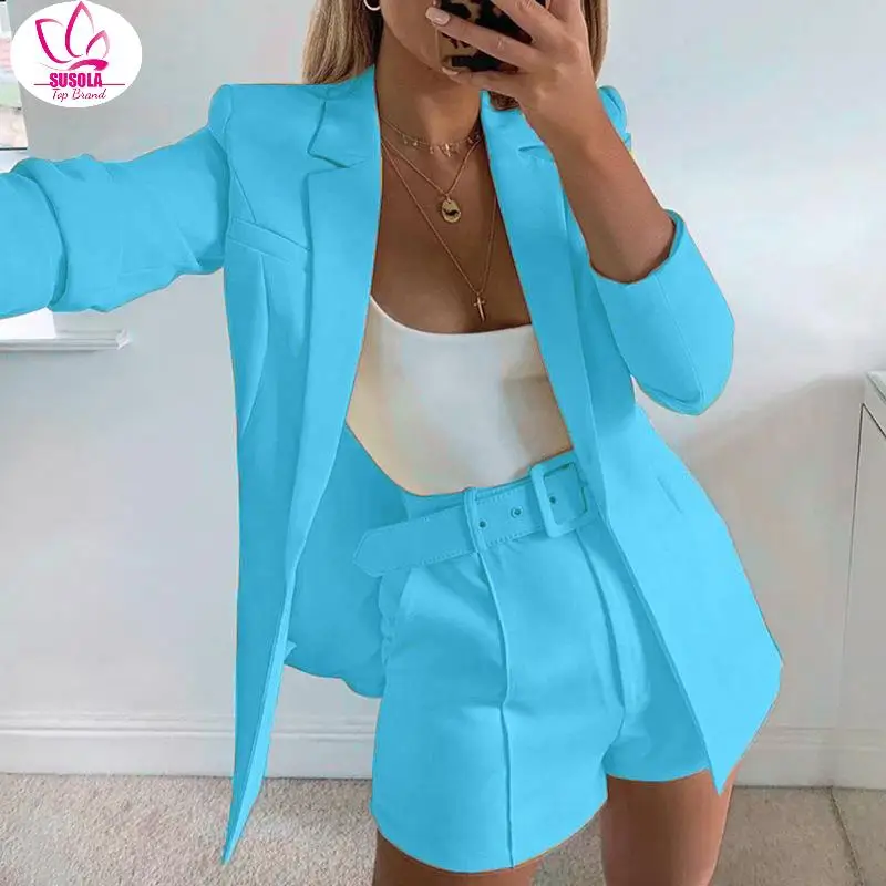 Женский офисный костюм из двух предметов однотонный Кардиган с длинным рукавом и