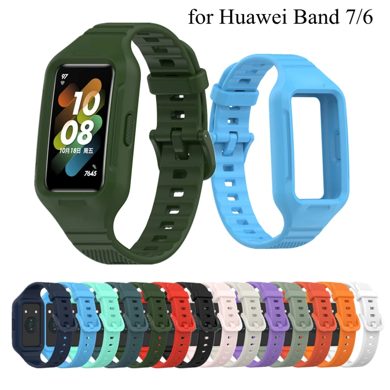 

Silicone Watch Strap Huawei Band 7 6 Bracelet Replacement Sport Belt with Bumper Protection Smart Watchband for Honor Band 6