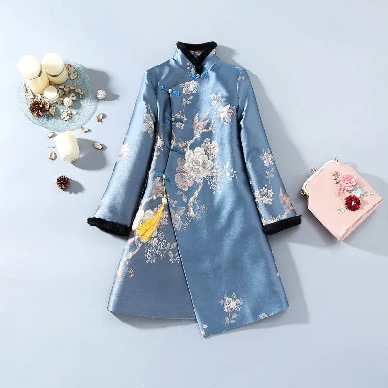 Boutique Chinese Spring Festival Party Dress Winter Padded Qipao