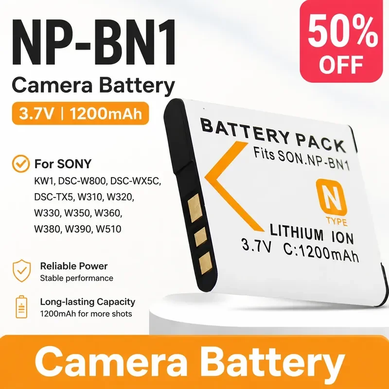 Фото Аккумулятор для камеры NP-BN1 3.7V 1200mAh для SONY KW1 DSC-W800 DSC-WX5C DSC-TX5 W310/W320/W330/W350/W360/W380/W390/W510 с зарядным устройством №1