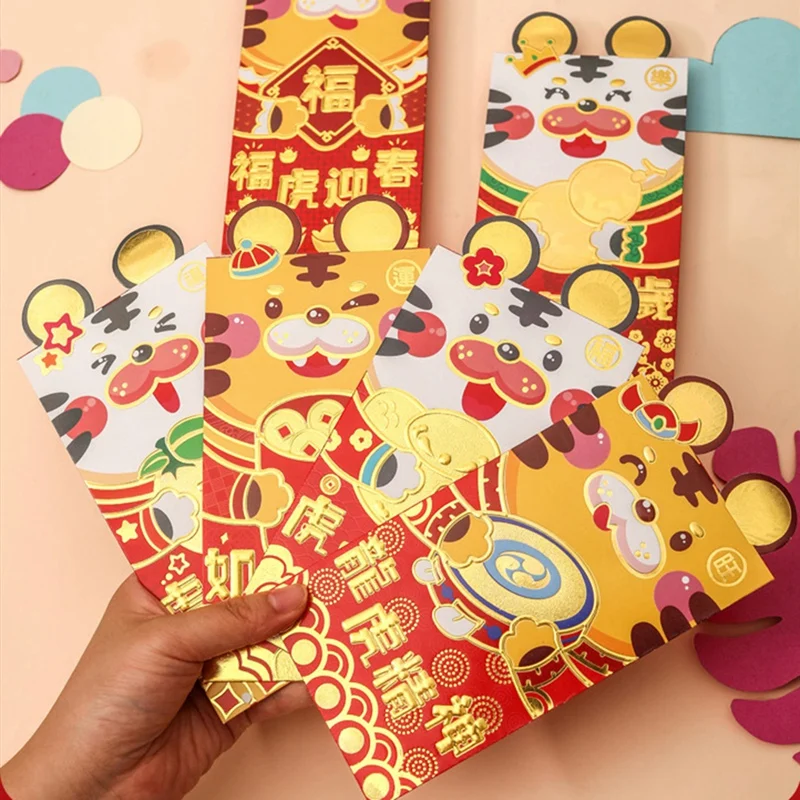 Красные конверты с мультяшным тигром 36 шт. красные на новый год 2022 свадьбу