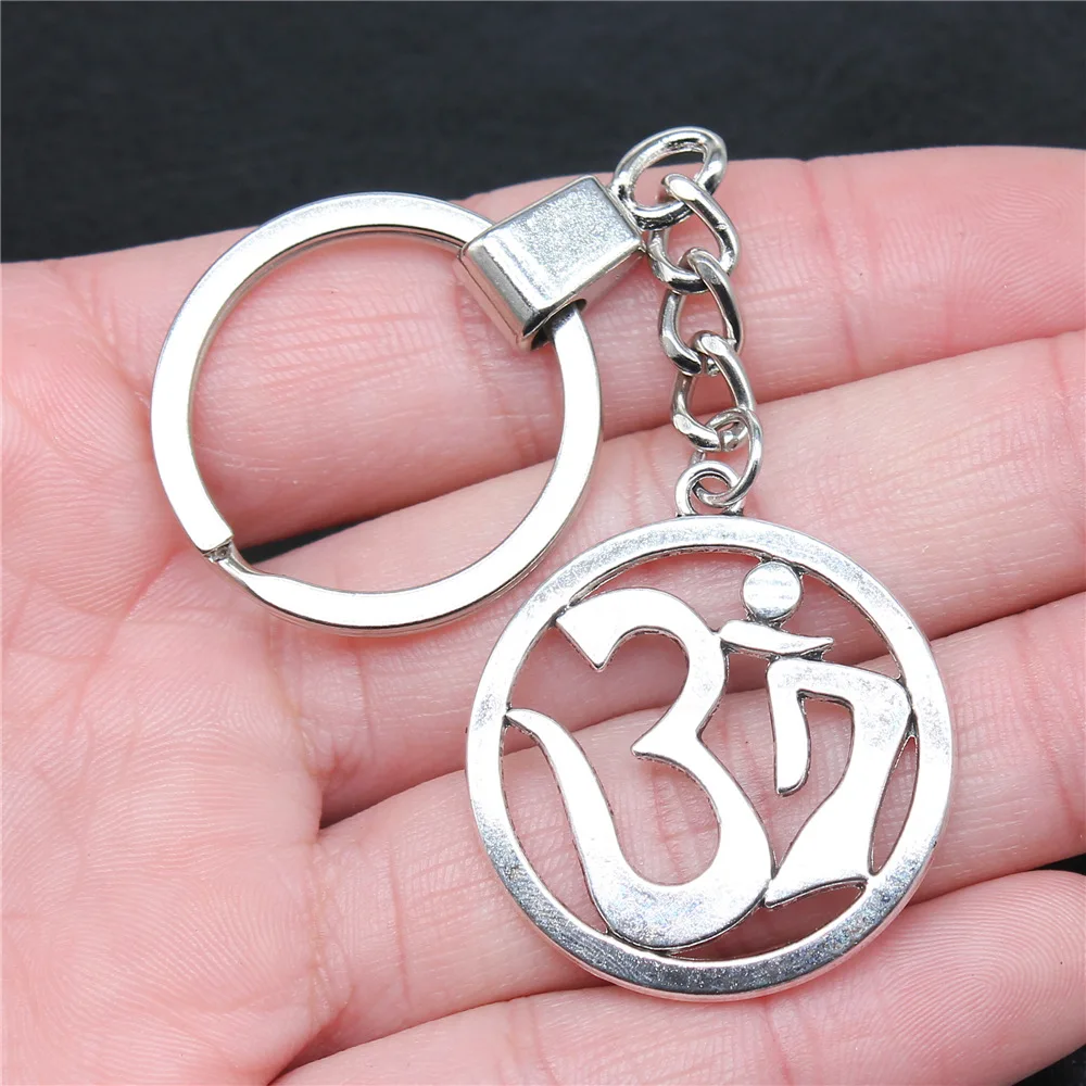 Сувениры, подарок, Прямая поставка, античный Серебристый цвет, 32x36 мм, круглый подвесной брелок с символом Ом