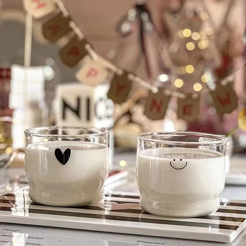 

Creative Cartoon Glass Cup Breakfast Dessert Cup Tea Milk Juice Water Drinking Cup Espresso Latte Coffee Mug Couple Cup