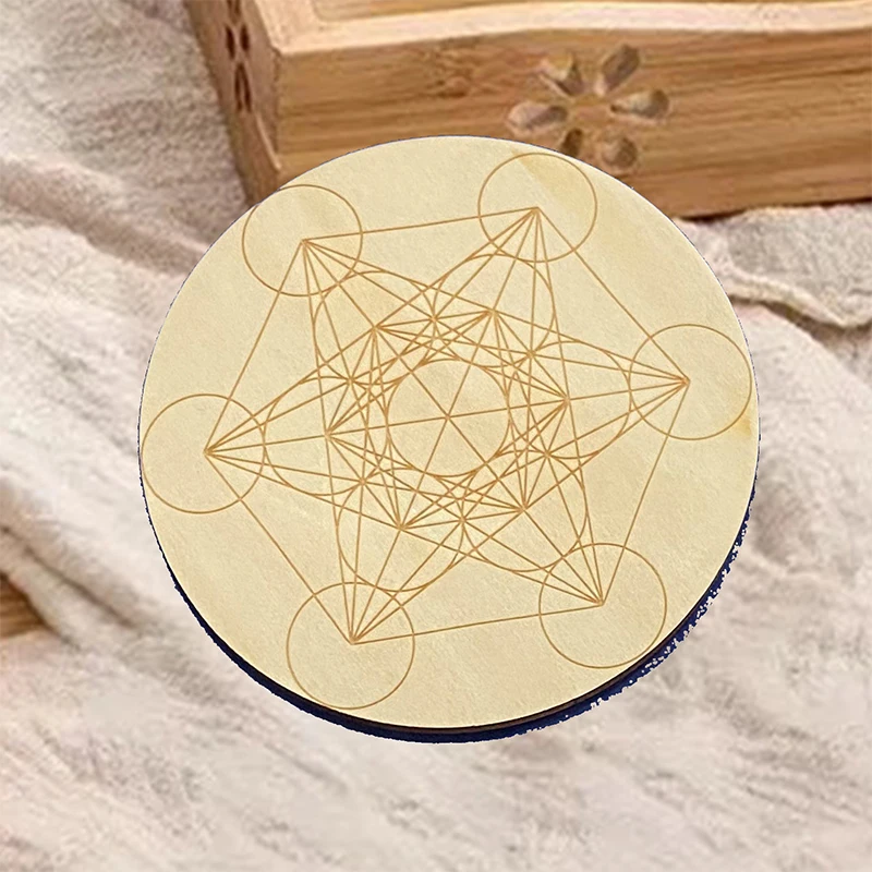 

10cm Chakra Pattern Coaster Wood Flower of life Natural Symbol Round DIY Decor