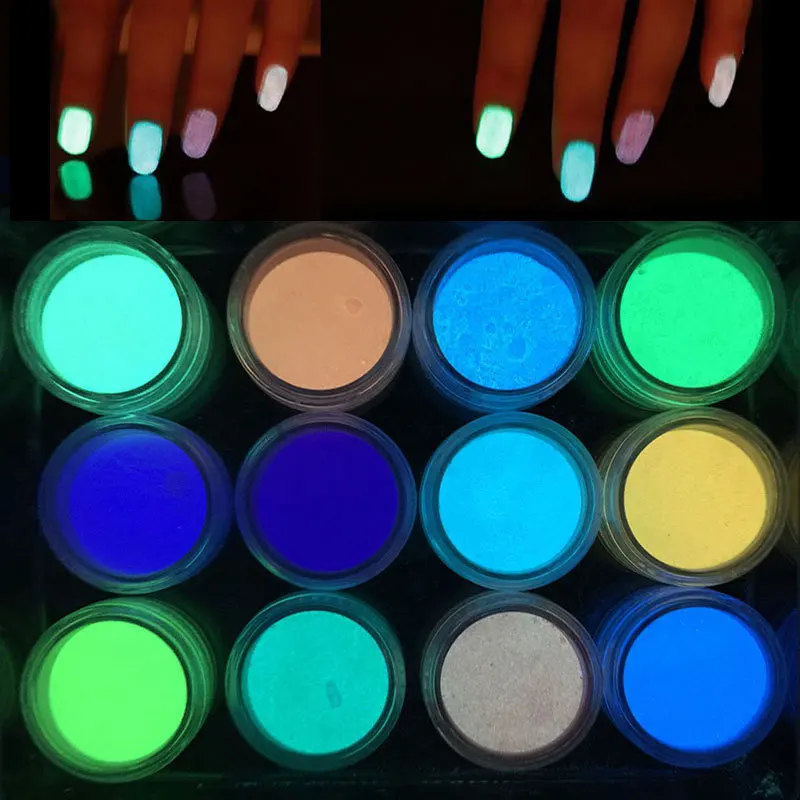 

1 Box Neon Phosphor Powder Nail Glitter Powder 12 Colors Dust Luminous Pigment Fluorescent Powder Nail Glitters Glow In The Dark