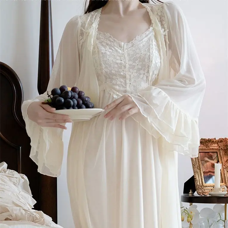 Womens Sexy Slip Nightdress Autumn Princess Sleepshirts Vintage Lady Girls Nightgowns Nightdress Royal Style Pajamas Sleepwear