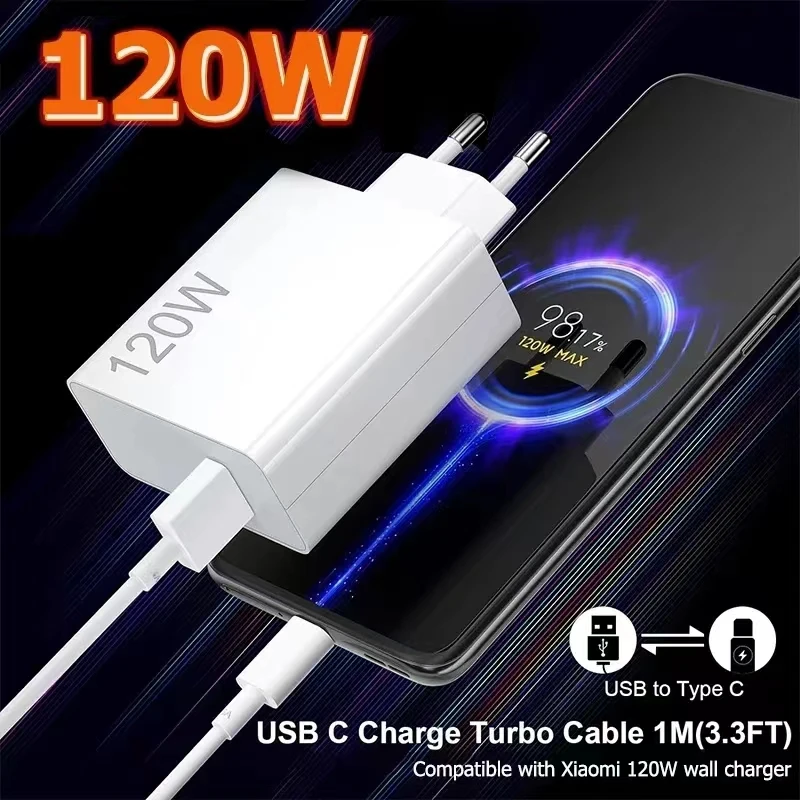 Фото Супер быстрое зарядное устройство Xiaomi 120 Вт, адаптер Turbo Hyper Charge для Mi 15/14/13/11T Ultra Pro Redmi 12C Note 11-14 POCO F6/F7/X7 Pro №2