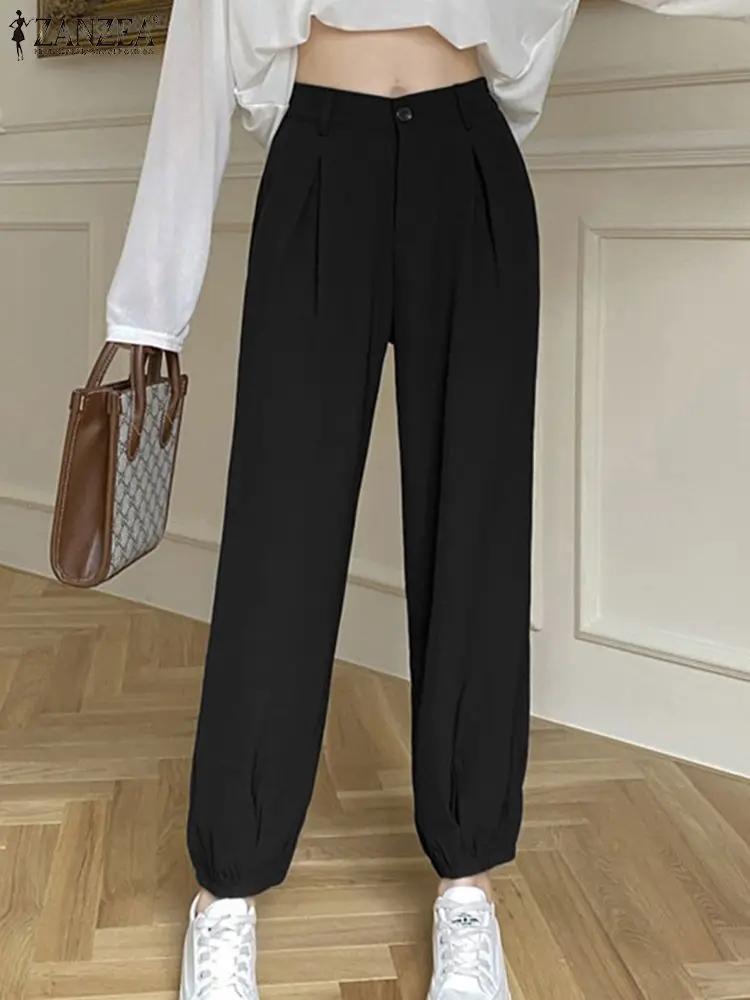 

Брюки ZANZEA женские повседневные свободные с карманами, длинные модные элегантные плиссированные штаны для бега с завышенной талией в Корейс...