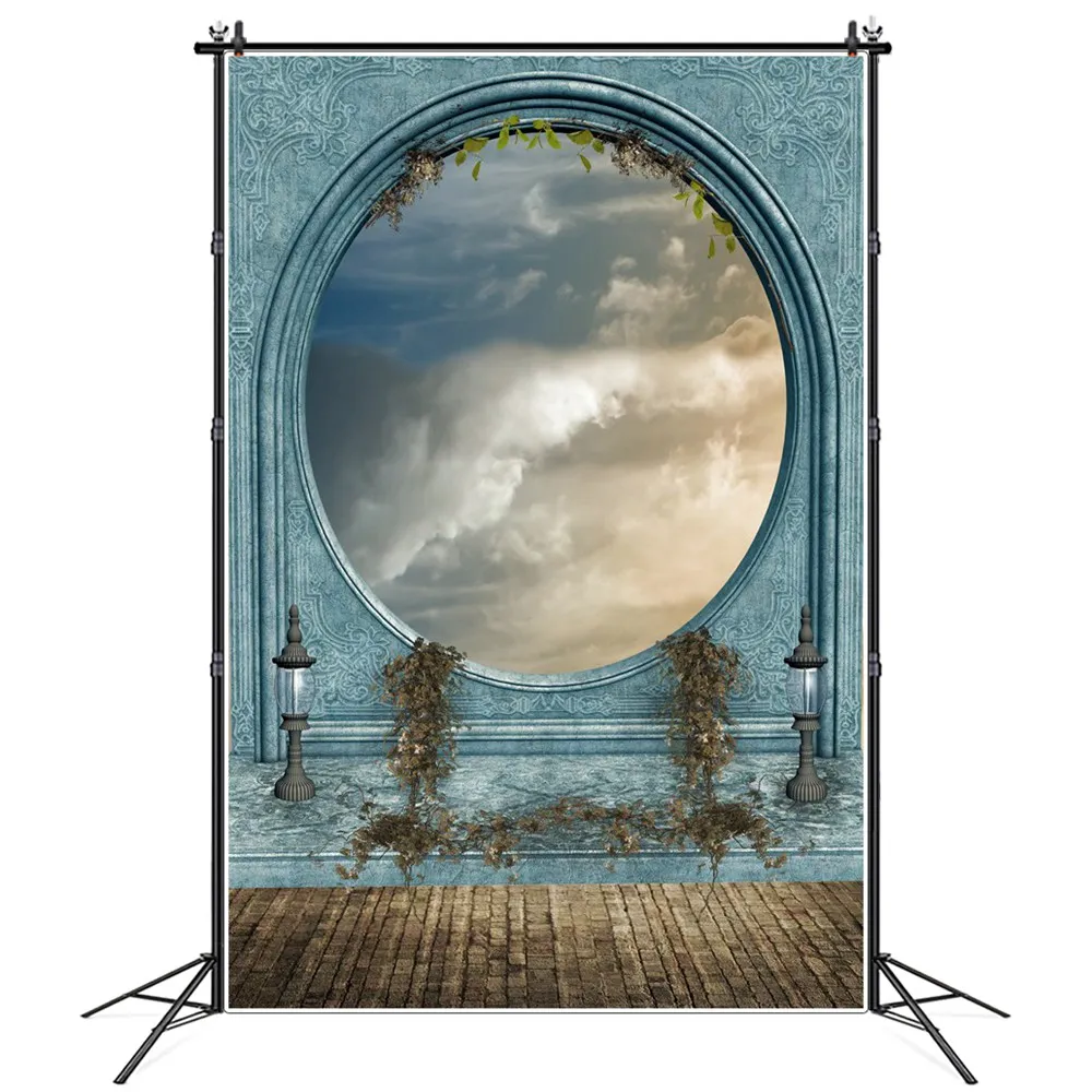 

Fairytale Round Window Vines Clouds Baby Photography Background Photozone Photocall Photographic Backdrops For Photo Studio