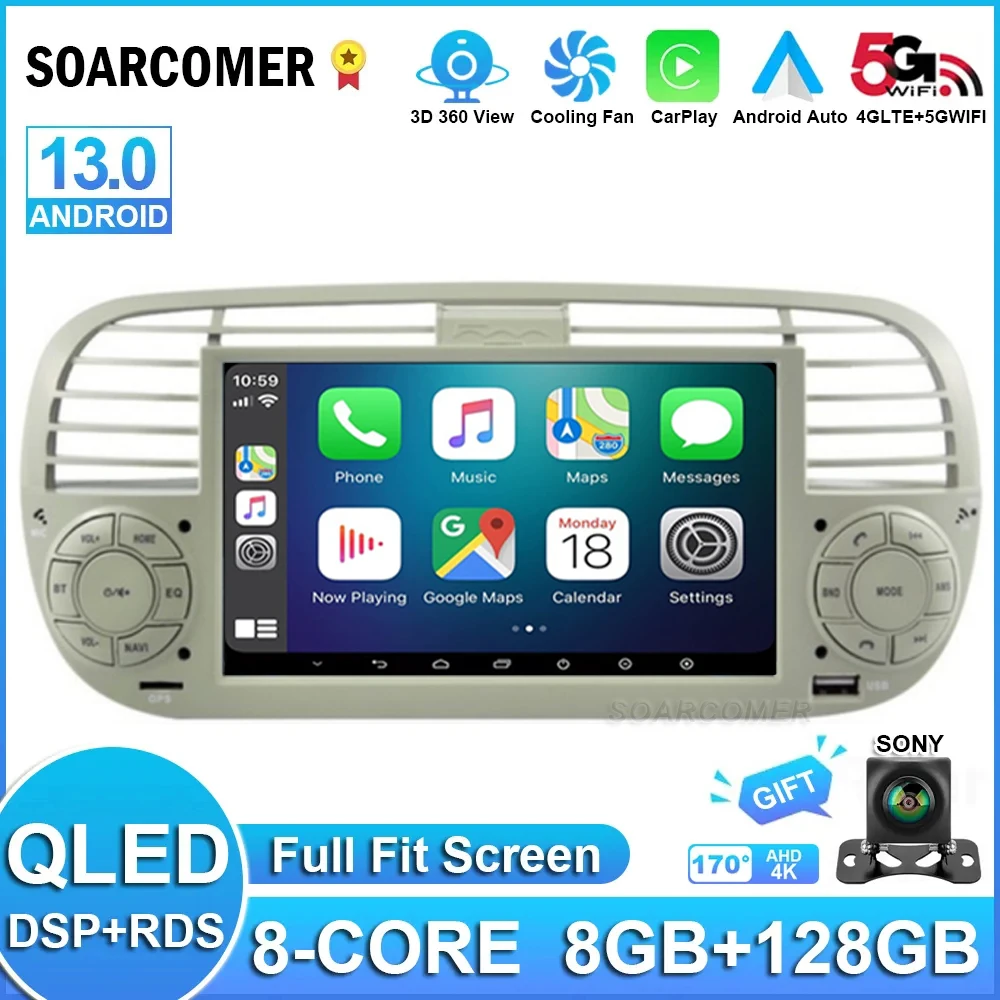 

7-дюймовый Android 13 автомобильный радиоприемник для FIAT 500 Abarth 2007-2015, мультимедийный проигрыватель с Wi-Fi и навигацией, GPS, беспроводное стерео головное устройство Caplay