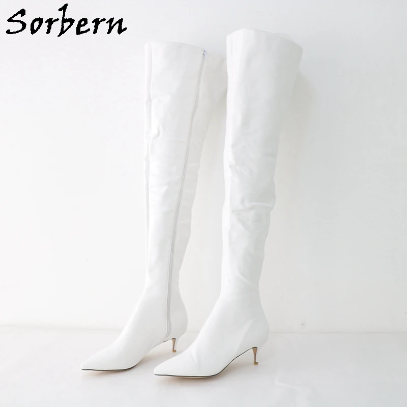 

Sorbern White Matt Mid Thigh High Boots Women Kitten Heeled Customized Shaft Length Leg Width Long Boot Shoes For Drag Queen