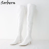sorbern white matt mid thigh high boots women kitten heeled customized shaft length leg width long boot shoes for drag queen