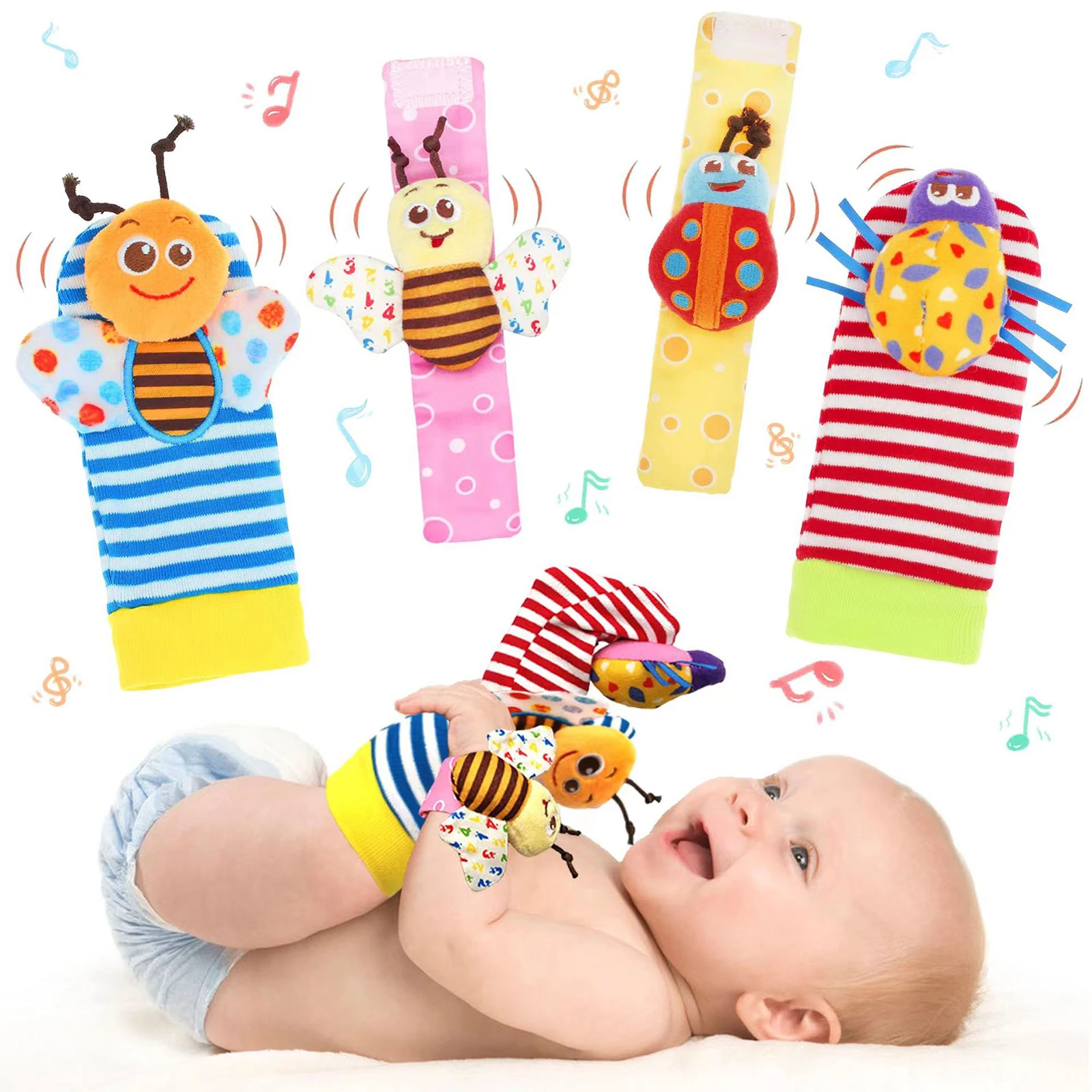 

Cartoon Babies Stroller Rattle Toys Parent-child Interaction Infants Wristband Rattles Birthday Gift Unisex for Baby Development