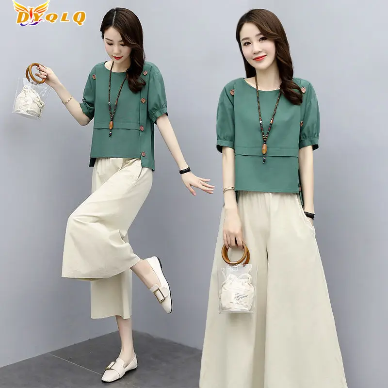 

Single/suit Wide-leg Pants Suit Women's 2022 Summer New Slimming Ethnic Style Retro Casual Two-piece Suit