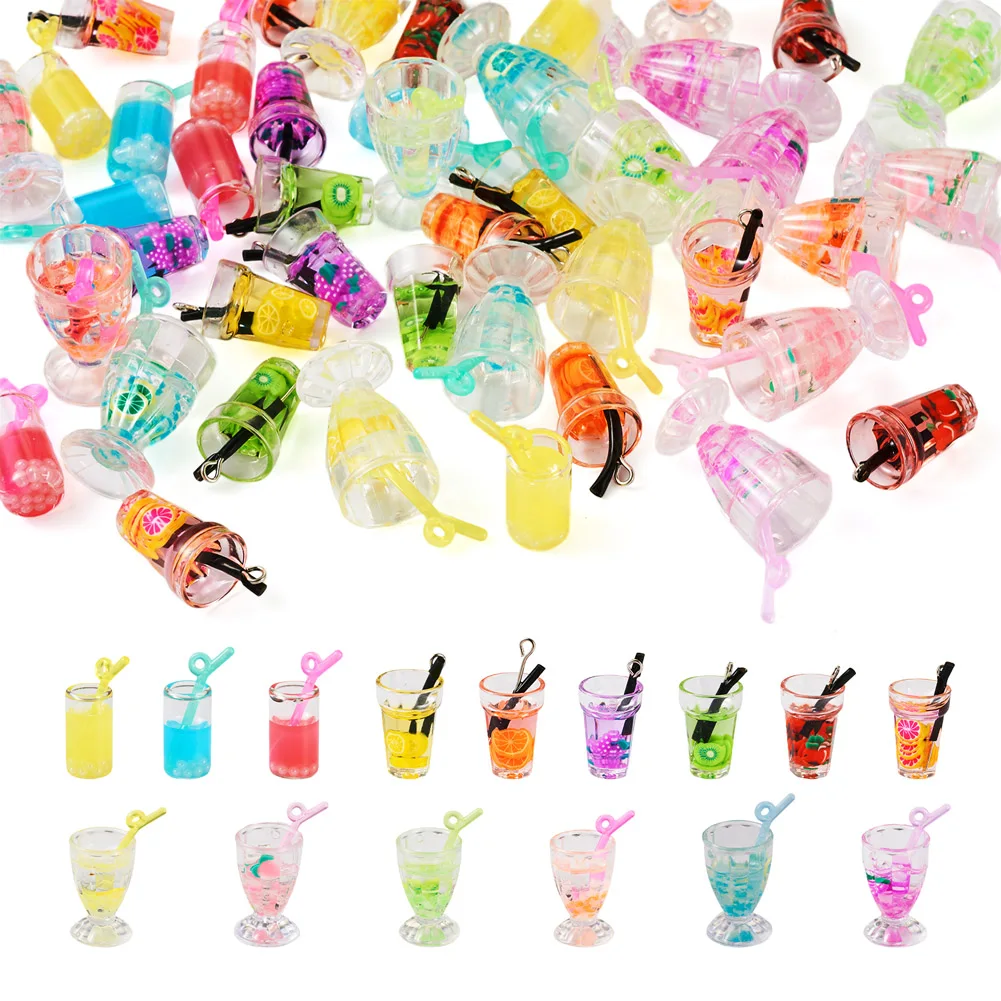 

60Pcs Imitation Drink Resin Pendants Luminous Cup Bottle Beverage Charms for Jewelry Making Earring Bracelet Keychain DIY Craft