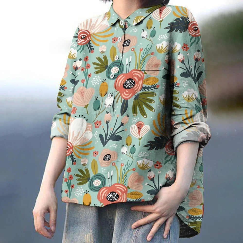 Женская светло-зеленая рубашка с цветочным принтом разноцветная блузка в стиле