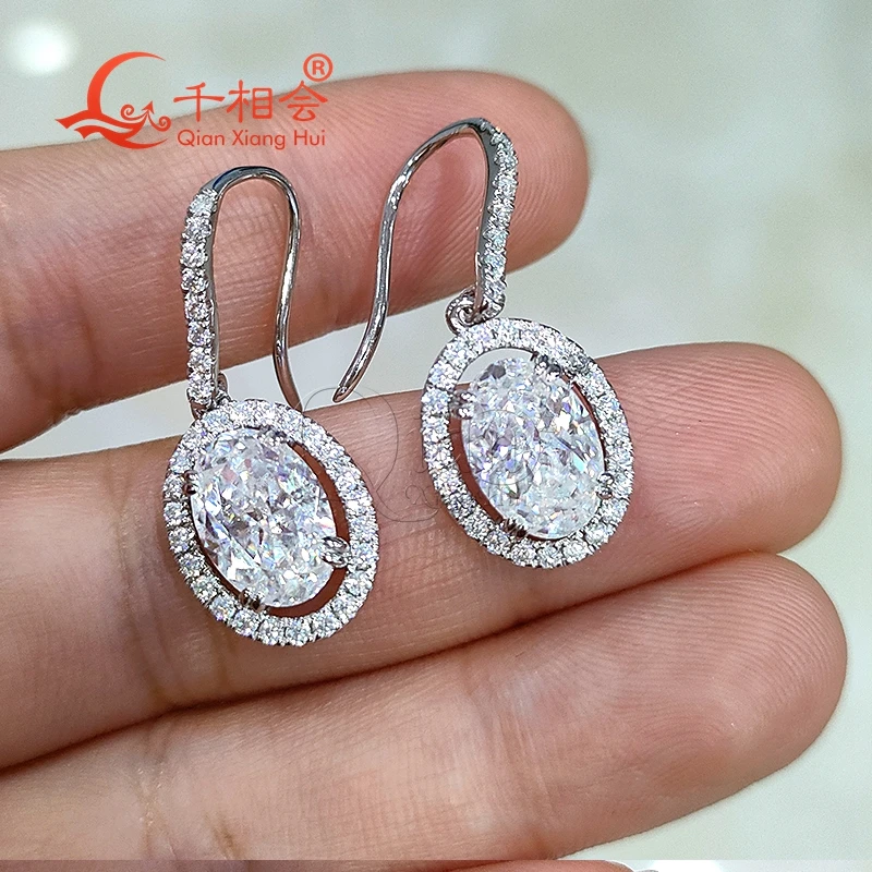 7*10mm water-drop oval  Halo S925 silver  earrings  ear stud D vvs  white moissanite stone Earing  jewelry woman wedding  gift