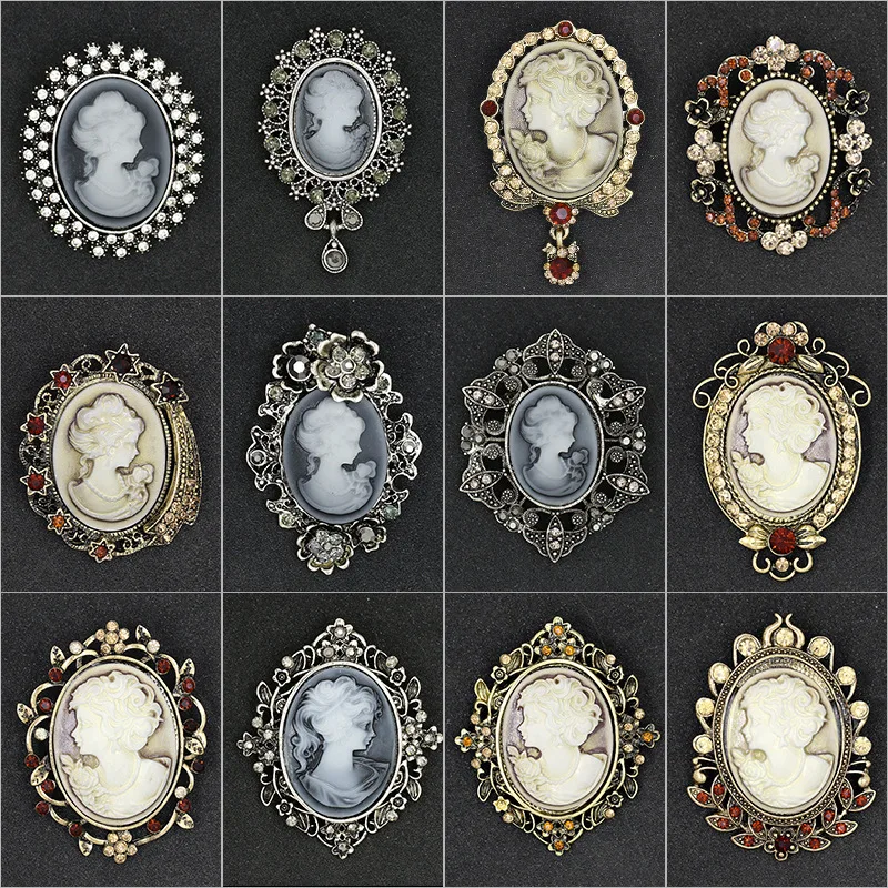 

Vintage Goth Diamond Zircon Beauty Art Portraits Brooches for Women Alloy Victorian Pins Women's Clothing Accessories Jewelry