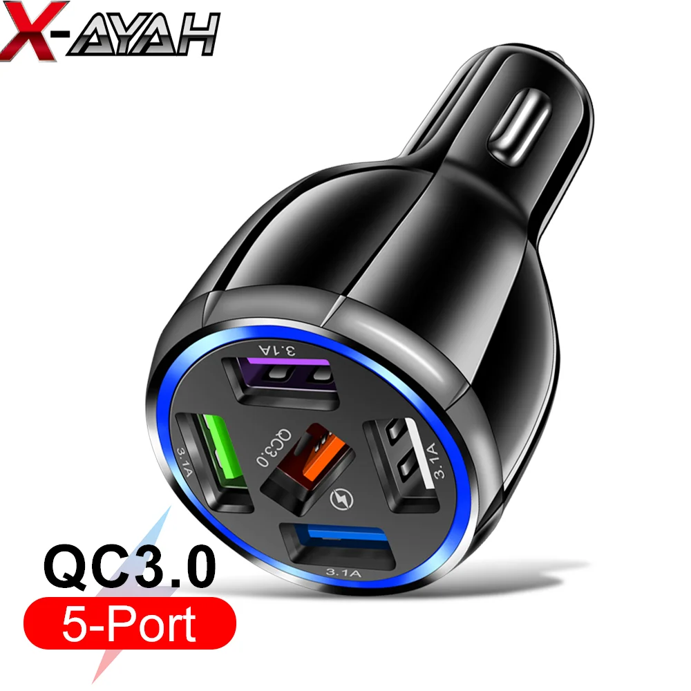 

Универсальное автомобильное зарядное устройство с 5 USB-портами, быстрая зарядка 3,0, автомобильное быстрое зарядное устройство для телефона, ...