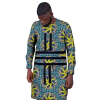 African Fashion Long Sleeves Design Men's Tops Nigeria Style Patchwork Shirt Customized Colorful Print Outfit For Festivals