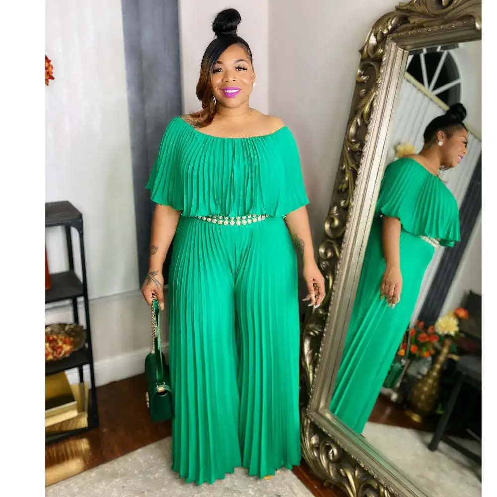 Plus Size Chic And Elegant Women Jumpsuits Ruffle Solid Outfit Lady Outwear Wide Leg Pant 2023 Spring Female Fashion Jumpsuits
